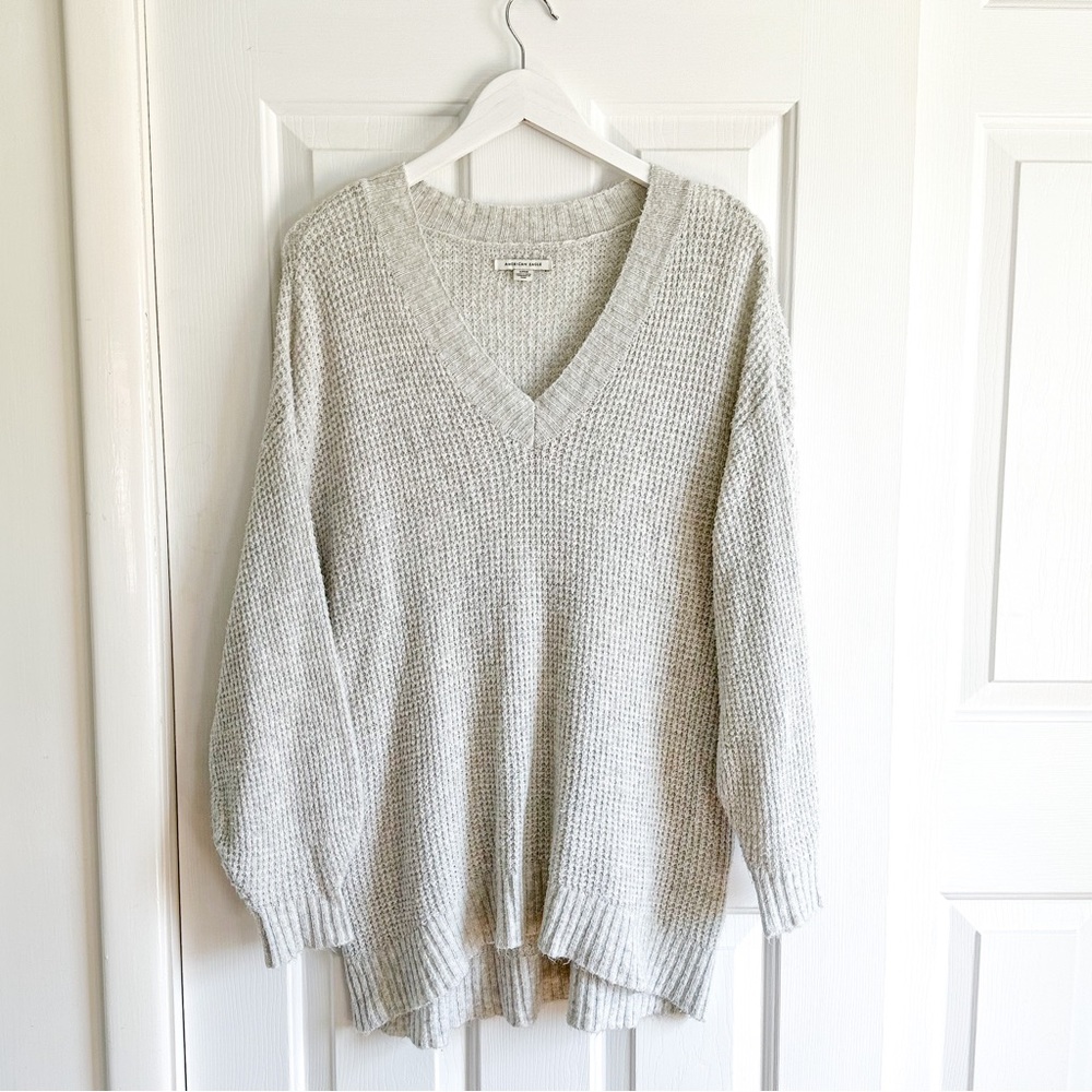 American Eagle Dreamspun Oversized V Neck Sweater Gray